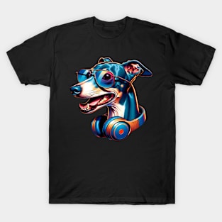 Italian Greyhound Smiling DJ in Vibrant Japanese Art T-Shirt